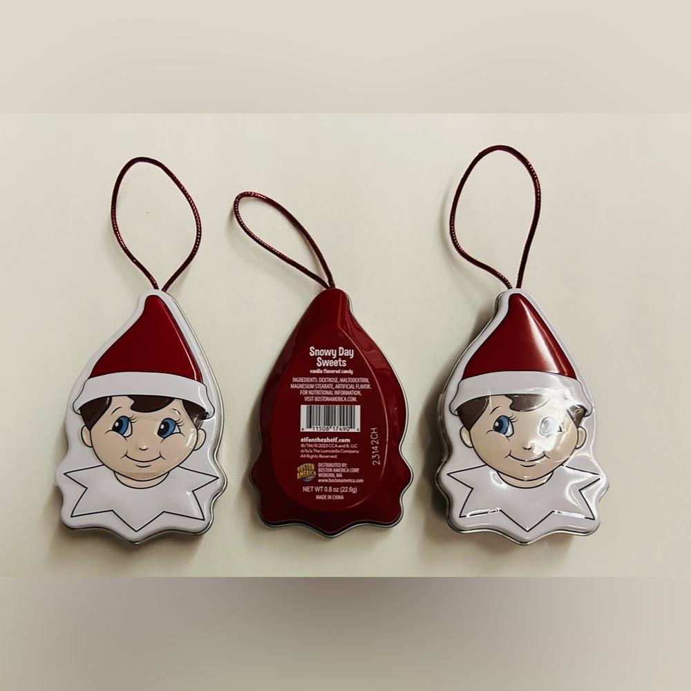 New 3 Snowy Day Sweets Elf on the Shelf Metal Tin us an Ornament Vanilla
